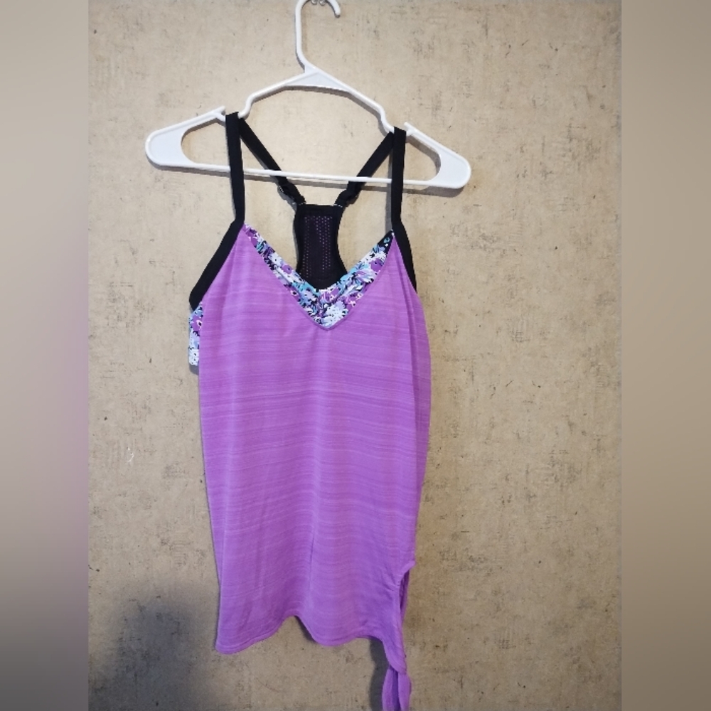 Haze Purple Workout Tank with Floral Accents